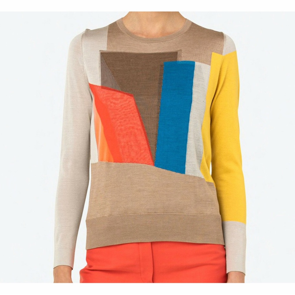 Akris Liquid Light Print Colorblock Intarsia Silk Cotton Sweater Abstract 12